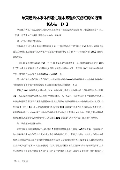 单克隆抗体制备中筛选杂交瘤细胞的原理