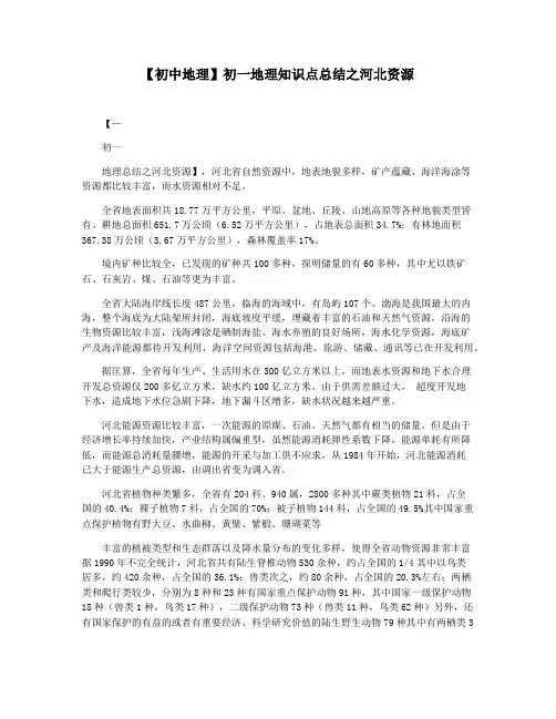 【初中地理】初一地理知识点总结之河北资源