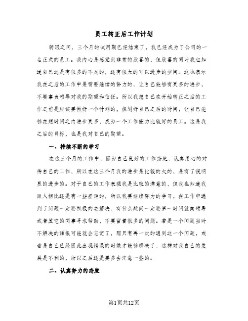 员工转正后工作计划(6篇)