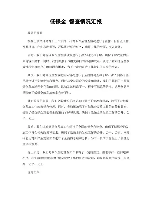 低保金 督查情况汇报