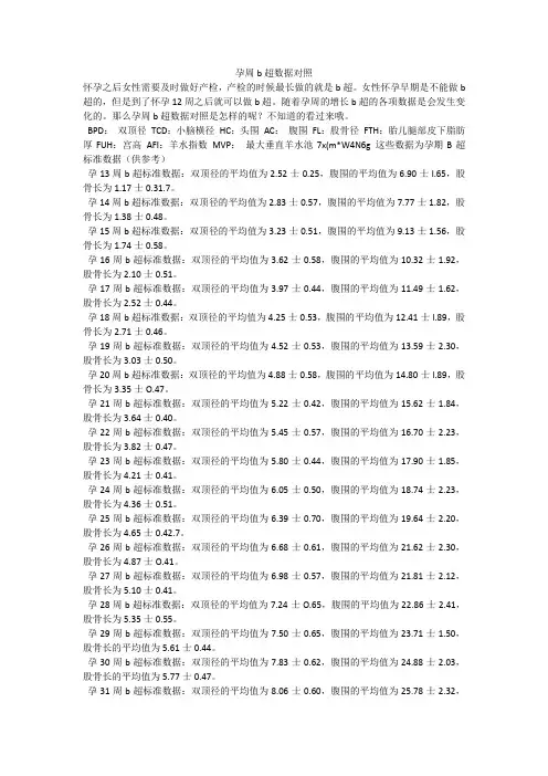 孕周b超数据对照