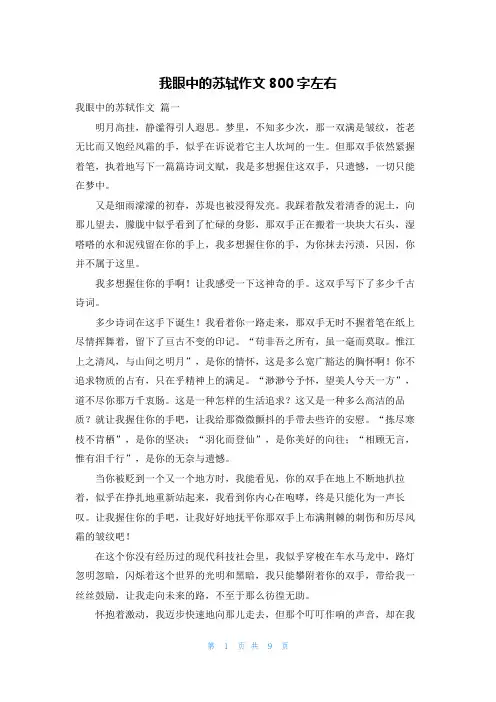 我眼中的苏轼作文800字左右