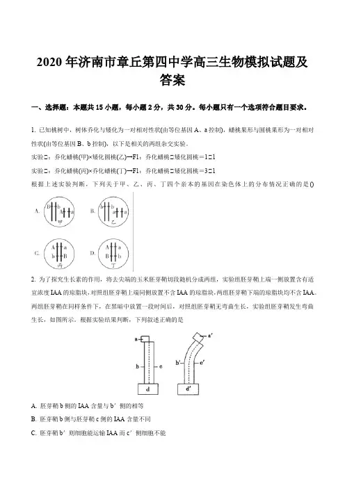 2020年济南市章丘第四中学高三生物模拟试题及答案