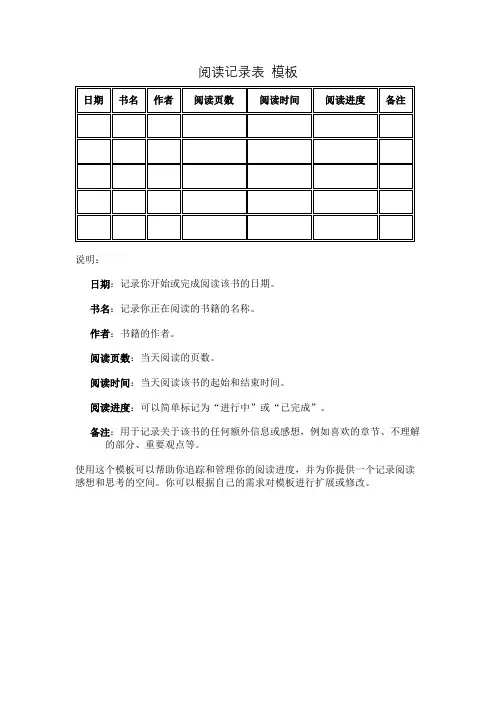 阅读记录表 模板