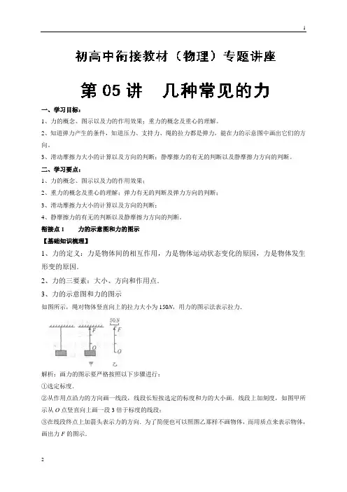 第05讲+几种常见的力-2018年初高中物理衔接教材+Word版含解析