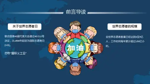 蓝色简约卡通国际志愿者日宣传介绍PPT模板课件