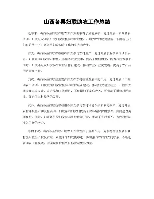 山西各县妇联助农工作总结