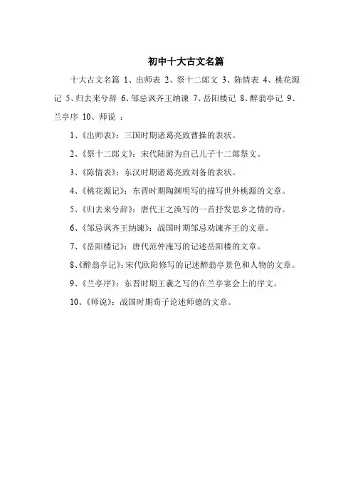 初中十大古文名篇