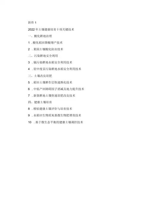 浙江省2022年土壤健康培育十项关键技术及简介