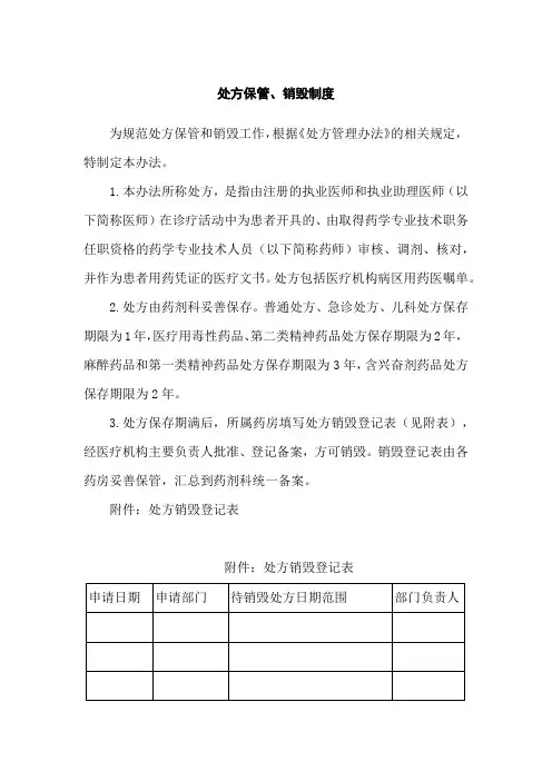 处方保管、销毁制度