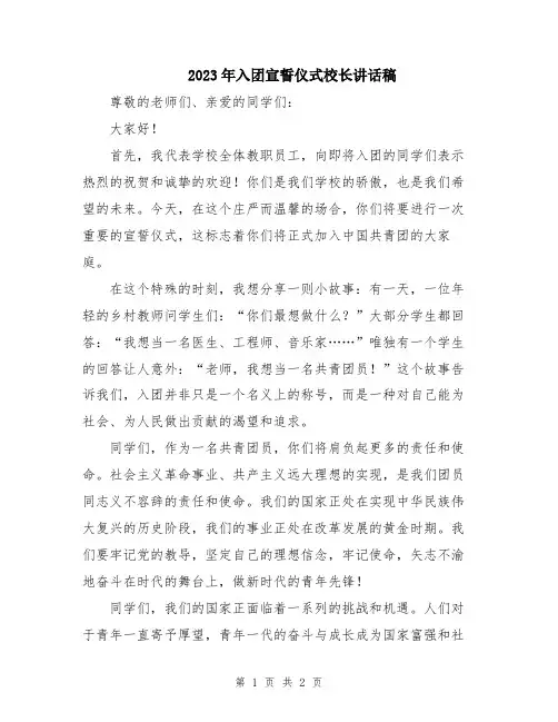 2023年入团宣誓仪式校长讲话稿