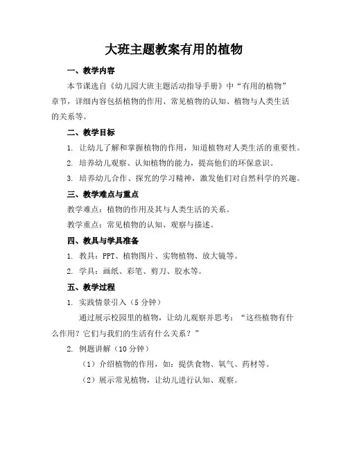 大班主题教案有用的植物