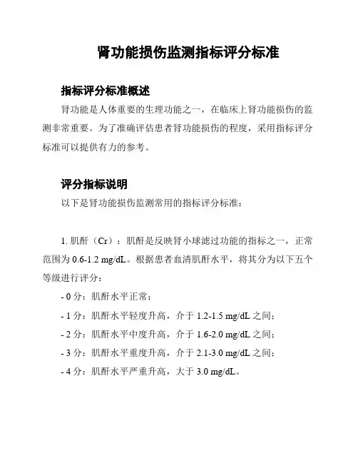 肾功能损伤监测指标评分标准