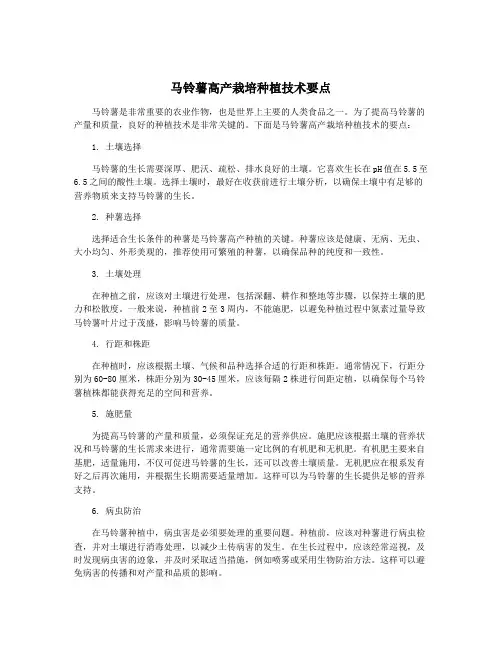 马铃薯高产栽培种植技术要点