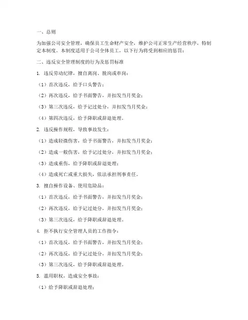 安全管理制度的惩罚标准