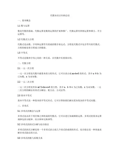 代数知识点归纳总结