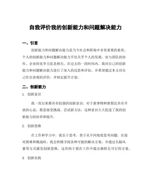 自我评价我的创新能力和问题解决能力