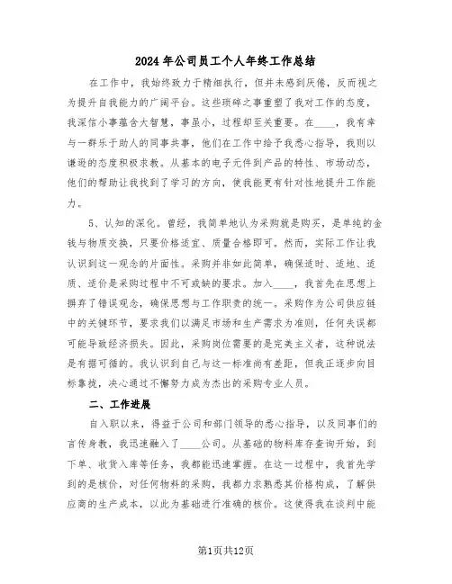 2024年公司员工个人年终工作总结（五篇）