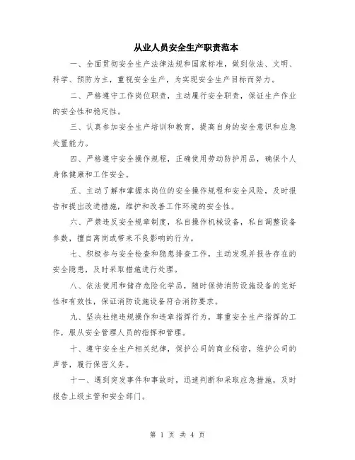 从业人员安全生产职责范本（2篇）