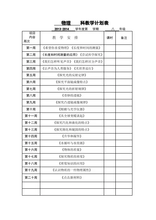 沪粤版八年级上册物理教案全册