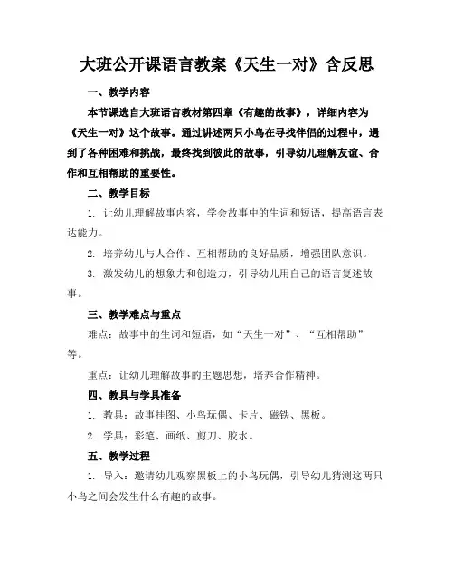 大班公开课语言教案《天生一对》含反思范例