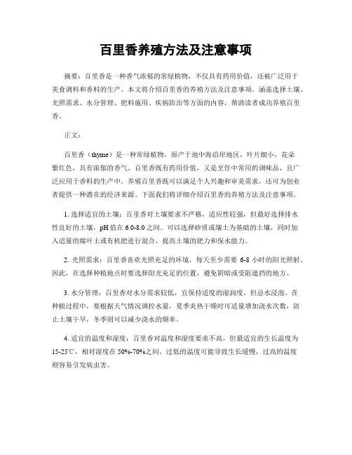 百里香养殖方法及注意事项