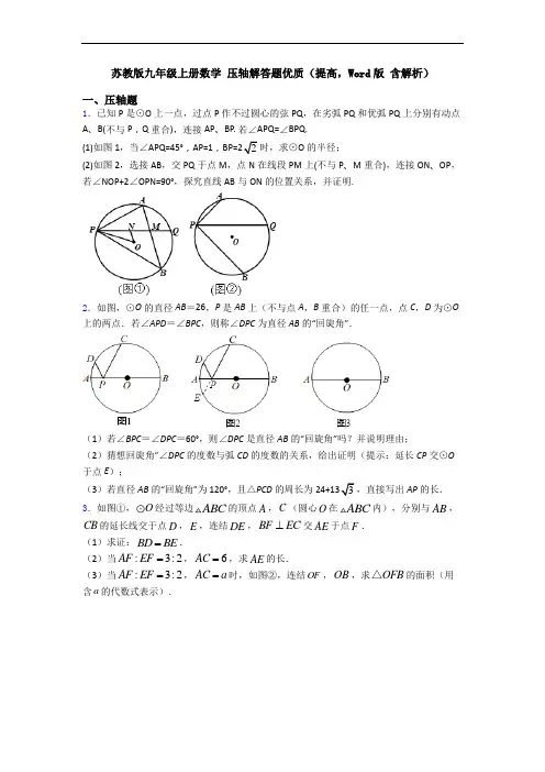 苏教版九年级上册数学 压轴解答题优质(提高,Word版 含解析)