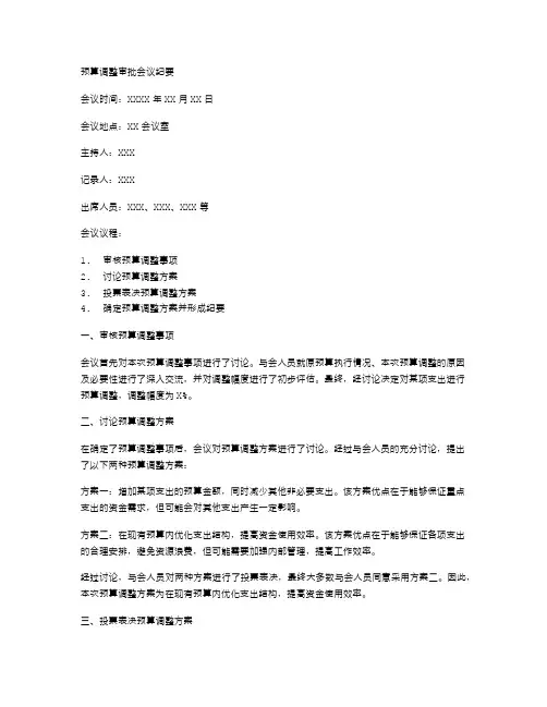 预算调整审批会议纪要