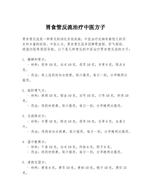 胃食管反流治疗中医方子