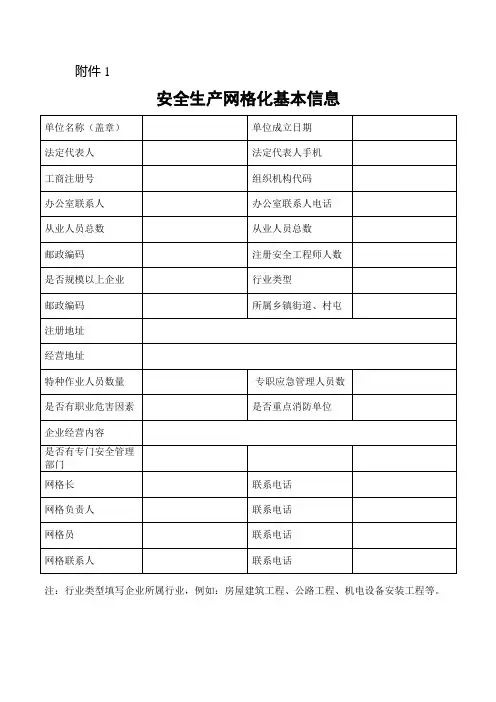 网格化基本信息表格