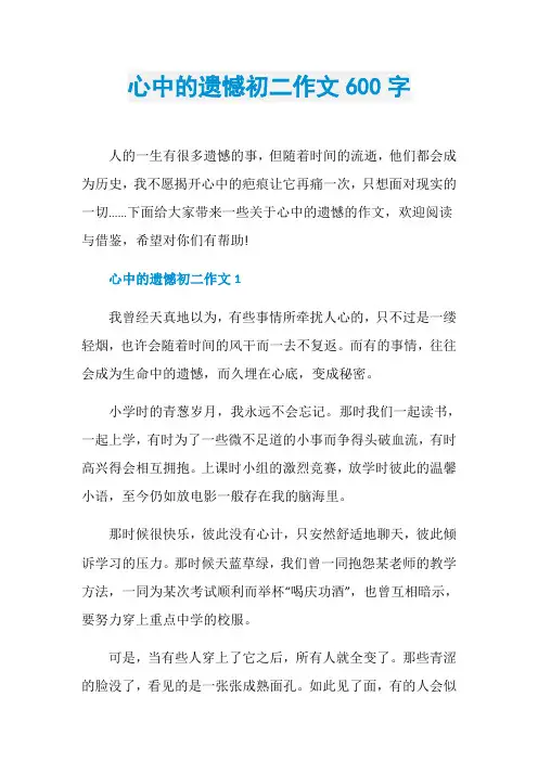 心中的遗憾初二作文600字
