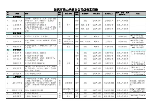 公司级档案汇总表