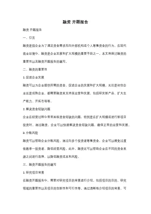 融资 开题报告