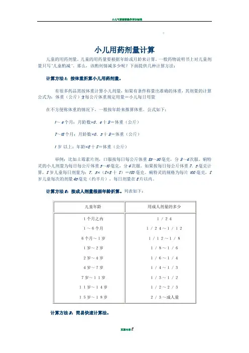 小儿用药剂量计算