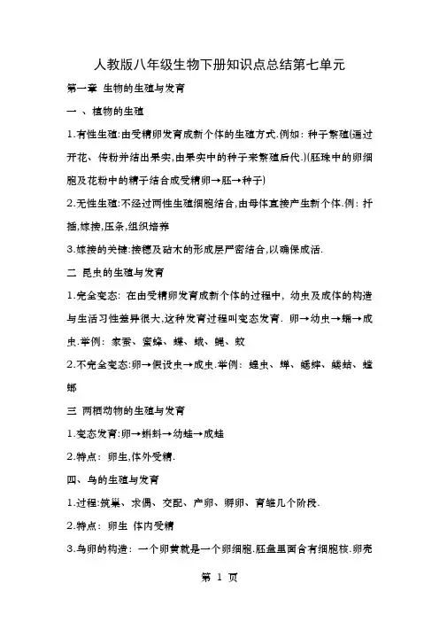 人教版八年级生物下册知识点总结