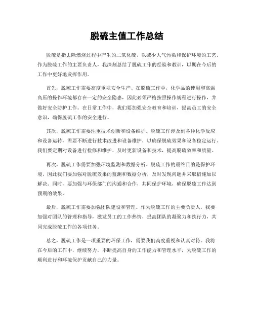 脱硫主值工作总结