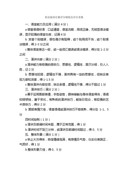 英语演讲比赛评分细则及评分表格_活动方案_