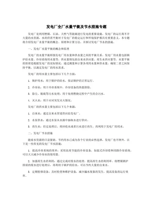 发电厂全厂水量平衡及节水措施专题