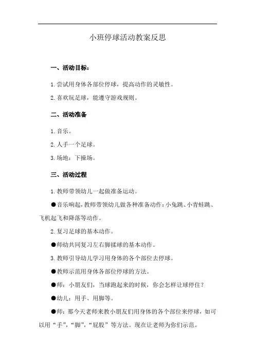 小班停球活动教案反思