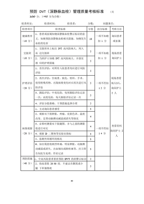预防 DVT(深静脉血栓)管理质量考核标准