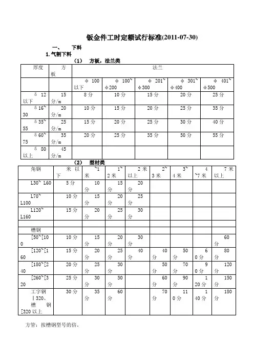 焊工工时定额标准
