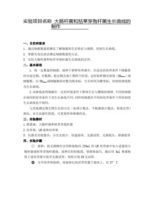 大肠杆菌和枯草芽孢杆菌生长曲线的制作