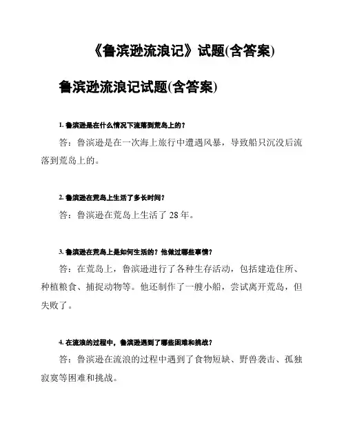 《鲁滨逊流浪记》试题(含答案)