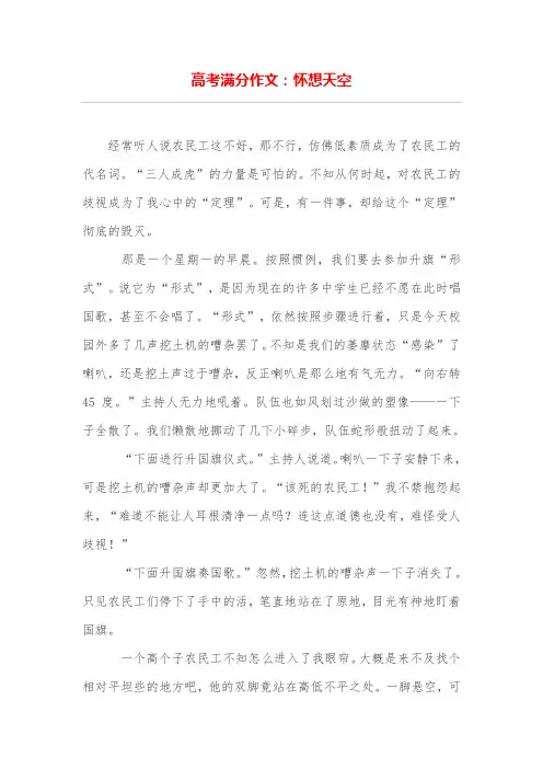 高考满分作文：怀想天空