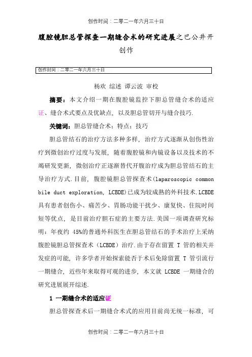 腹腔镜胆总管探查一期缝合术的研究进展(杨欢)
