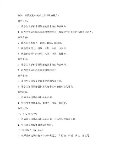 初中上册湘教版美术教案