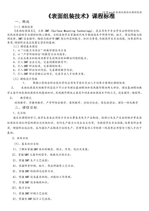 (完整word)表面组装技术课程标准