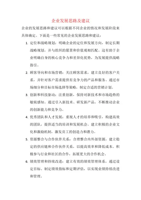 企业发展思路及建议