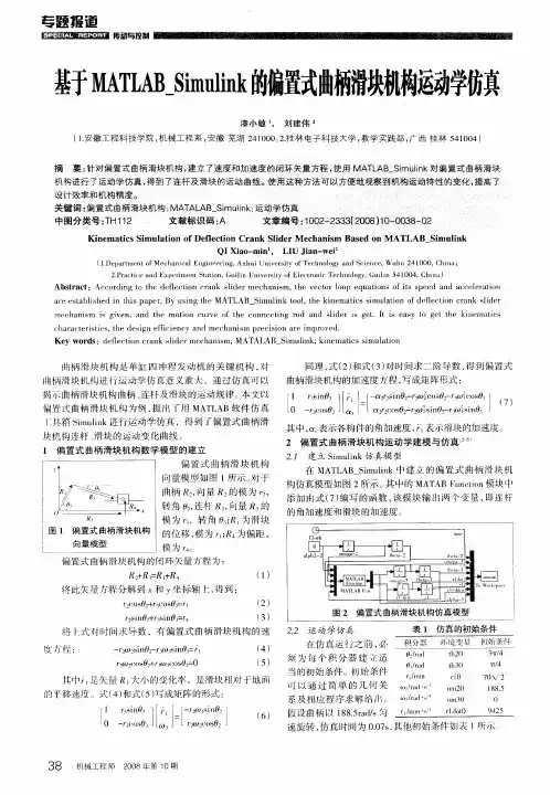 基于MATLAB_Simulink的偏置式曲柄滑块机构运动学仿真