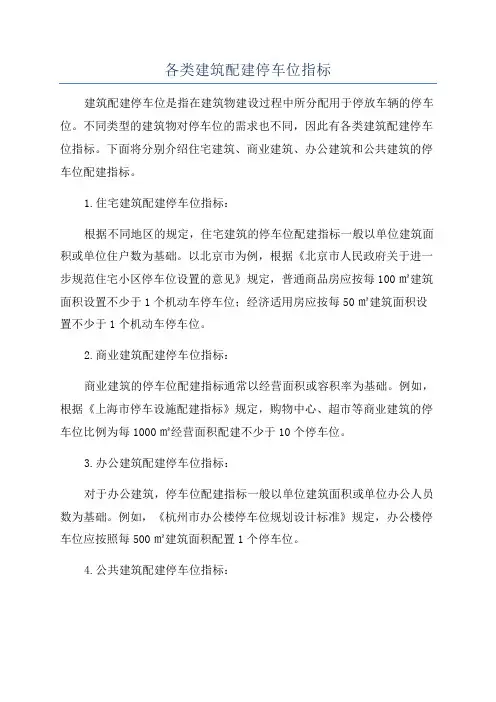 各类建筑配建停车位指标